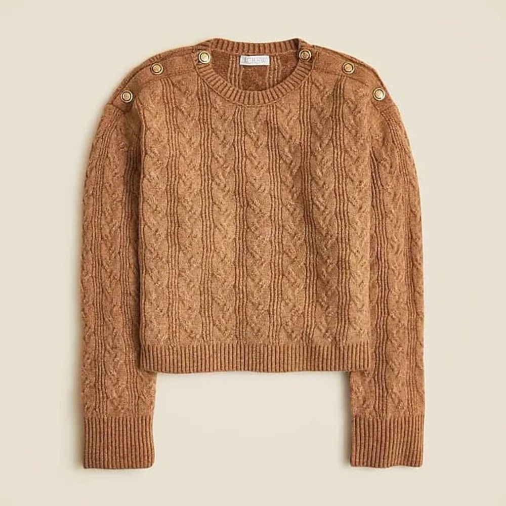J. Crew Women’s Cable Knit Sweater Wool Alpaca Blend Soft Yarn in Brown S